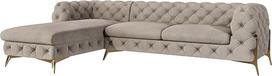 "Milton Chesterfield" kampinė L formos sofa Kampinė sofa Kampinė sofa Svetainės baldai Gyvenamasis kraštovaizdis Minkšta sofa su metalinėmis kojelėmis 5 vietų 305 x 200 x 73 cm Tamsiai kreminė kairė