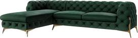 "Milton Chesterfield" kampinė L formos sofa Kampinė sofa Kampinė sofa Svetainės baldai Gyvenamasis kraštovaizdis Minkšta sofa su metalinėmis kojelėmis 5-vietė 305 x 200 x 73 cm Butelių žalia kairė