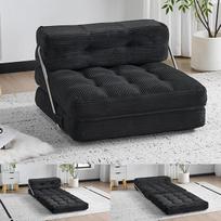 "Mingone" sulankstoma sofa-lova su atlošu galvai, skirta mažoms erdvėms, atlošiama kėdė, žaidimų sofa, patogi grindų sofa-lova svetainei, miegamajam, nuo 80 x 80 cm iki 185 x 80 cm, juoda