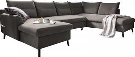 "Miuform" kampinė U formos sofa su miego funkcija ir lovos dėže, stilinga stana, gyvenamasis kambarys, sofa-lova, svetainė, svečių kambarys, medinės kojelės, lengvai valomas audinys, aksomas (pilka, dešinė pusė)