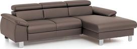"Mivano Mickey" kampinė sofa su šezlongu / L formos sofa su miego funkcija, lovos dėžės ir galvūgalio reguliavimu / 244 x 72 x 166 cm / dirbtinė oda, ruda