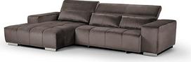 "Mivano Orion" kampinė sofa, didelė kampinė sofa su XL šezlongu, poilsio funkcija, galvūgalio funkcija ir pagalvėle, 307 x 73 x 186 cm, veliūras, pilka