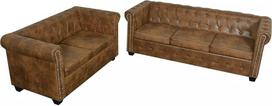 "Mogou Chesterfield" sofos komplektas, 2 sėdimų ir 3 sėdimų vietų, sofa lova, sofa lova, sofa su miego funkcija, sofa lova, sofos ir sofos, sofa lova, dirbtinė oda, ruda