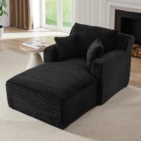 "Mrwoo" moderni velvetinė sofa su šezlongu, patogi sofa lova ir išskleidžiama kėdė, išskleidžiama kėdė be surinkimo svetainei, biurui ir butui, kreminė (juoda)