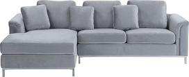 "Oslo" 4 vietų kampinė sofa "Velvet Grey" su šezlongu dešinėje Sidabrinės nerūdijančio plieno kojelės
