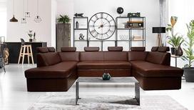 "Quattro Meble Antalya U 8z" tikros odos kampinė sofa, U formos, 200 x 310 x 200 cm, sofa-lova su miego funkcija, lovos dėže ir galvos atlošais, lygi, natūrali oda, antikvarinė ruda, 3000 colių kampinė sofa,