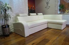 "Quattro Meble Hermes" grynos baltos natūralios odos kampinė sofa Antalija II 3 aukštų 245 x 164 cm sofa-lova su miego funkcija, lovos dėže ir galvos atlošais Kampinė sofa iš natūralios odos