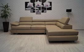 "Quattro Meble Mocca LTN" natūralios odos kampinė sofa, 275 x 225 cm, miegamoji sofa su miego funkcija, lovos dėže ir galvos atlošais, tikros odos kampinė sofa (275 x 225 kampas dešinėje)