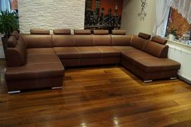 "Quattro Meble" itin didelė natūralios odos kampinė U formos sofa London U 9z 185 x 352 x 200 cm Sofa-lova su miego funkcija, lovos dėže ir galvos atlošais Natūralios odos kampinė sofa