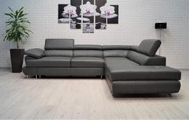 "Quattro Meble" pilka natūralios odos kampinė sofa, LTN 275 x 225 cm, sofa-lova su miego funkcija, lovos dėže ir galvos atlošais, tikros odos kampinė sofa (275 x 225 kampas dešinėje)