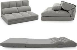 "RELAX4LIFE" sulankstoma sofa ant grindų, "3-in-1" sofa-lova su 2 pagalvėlėmis, miegamojo kėdė su 6 lygiais reguliuojamu atlošu, sulankstoma sofa su lovos funkcija, sofa-lova svetainei, miegamajam (šviesiai pilka)