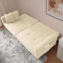 "Sherpa" dvivietė sofa su 3 kryptimis reguliuojamu atlošu - minkšta sofa su 2 pagalvėlėmis ir metalinėmis kojomis, sofa svetainei ir mažam butui, smėlio spalvos (Sherpa, smėlio spalvos)