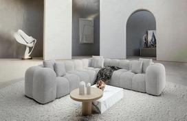 "Sofa Dreams Formentera" L formos kampinė sofa iš aksomo Dizainerinė sofa su pagalvėle (šviesiai pilka)