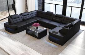 "Sofa Dreams Wohnlandschaft Como" U formos odinė sofa (ilgos kojos kairėje, juoda)