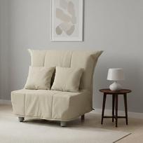 "Talamo Italia Mina" viengulė sofa-lova, svetainės kėdė, atidaroma vežimėliu, pagaminta Italijoje, apmušta audiniu, su pagalvėle, cm: 85x90h85, smėlio spalvos