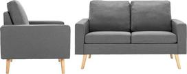 "Tidyard" 2 dalių sofos komplektas Lounge sofa sofa sofa minkštasuolis fotelis 2 sėdimų vietų sofa šviesiai pilka