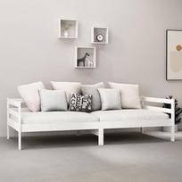 "Tidyard" dieninė lova su čiužiniu, sofos lovos rėmas, viengulė lova, sofa lova, jaunimo lova, sofa, kušetė, pušies masyvo mediena, 90 x 200 cm, balta