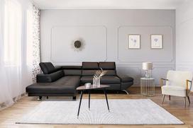 "Varsovia Spades" tikros odos kampinė sofa, 245 x 193 cm, sofa-lova su lovos funkcija ir galvos atlošais, tikros odos kampinė sofa, "Toledo Nero" (193 x 245 cm, kairysis kampas)