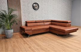 "Varsovia" tikros odos kampinė sofa 245 x 210 cm Sofa-lova su miego funkcija, lovos dėže ir galvos atlošais Tikros odos kampinė sofa odinė Granada Cognac
