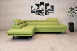 "Varsovia" žalia odinė sofa Tikros odos kampinė sofa 278 x 210 cm Sofa-lova su miego funkcija ir galvos atlošais Tikros odos kampinė sofa Daug spalvų (210 x 278 cm kampas kairėje)