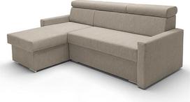 "Vega L" kampinė sofa su miego funkcija ir lovos dėže - individualiai reguliuojamo pločio iki +20 cm - sieną apglėbiantis dizainas, įleidžiama į sieną - laisvai pastatoma - geriausias aksomo audinys - draugiška gyvūnams (Smėlio spalvos) | Nulinis sienos d