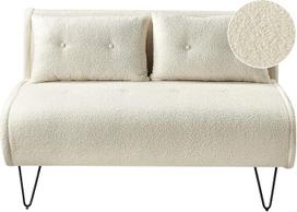 "Vestfold Bouclé" dvivietė sofa su miego funkcija, pagalvėle, metalinėmis kojelėmis, šviesiai smėlio spalvos
