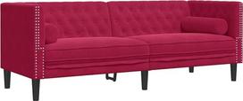 "vidaXL Chesterfield" sofa su pagalvėlėmis, 3-vietė, sofa su porankiais, atlošu, atraminėmis kojomis, minkšta sofa svetainei, sofos komplektas, vyno raudonas aksomas