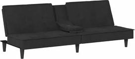 "vidaXL" sofa lova su gėrimų laikikliais, sofa su reguliuojamais atlošais, svetainės sofa, sofa lova, metalinės kojelės, juodas aksomas