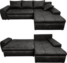 "Vintage" kampinė sofa su miego funkcija ir lovos dėže W266/D186/H90 cm, "Wave Undersuspension", "Ottoman Right", jauki poilsio sofa su odos išvaizdos mikropluošto audiniu, juoda, 18013