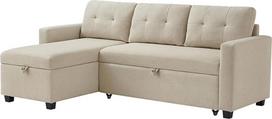 "VitaliSpa Campina" L formos sofa, smėlio spalvos, 226 x 163 cm, su miego funkcija, taupanti erdvę, su ištraukiamu gulimuoju paviršiumi ir lovos dėže