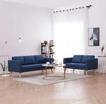 "Willood" 2 dalių sofos komplektas Audinys minkštasuolis Sofa Lounge Couch Medinis dizainas Sėdimieji baldai Lounge Sofa Audinys Sofa Sėdimieji baldai Svetainė Mėlyna