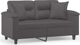 "Willood" dvivietė sofa su dekoratyvinėmis pagalvėlėmis, kušetė su dekoratyvine pagalvėle, svetainės sofa, minkšta sofa, fotelis, relaksacinė sofa, poilsio sofa, poilsio sofa, relaksacinė sofa, pilka, 120 cm, dirbtinė