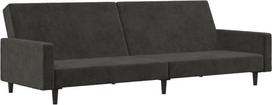 "Willood" sofa lova 2 sėdimų vietų sofa su mediniu rėmu, sofa lova svetainei, namų kinui, biurui, sofa lova, dienos lova, svečių lova, tamsiai pilka, aksominė, su porankiais