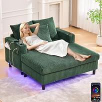 "Zepneiy" sofa šezlongas su miego funkcija, minkšti baldai poilsio kėdė su USB ir LED, svetainės baldai su šoniniais gėrimų laikikliais, sofa-lova svetainei, miegamajam, vilai, smaragdas