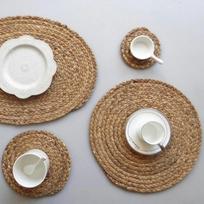 1/3 dalių 11-30 cm apvalios austos lėkštės, Boho rotango lėkštės, natūralios rankų darbo vandens hiacinto lėkštės, kaimiškos pintos krepšelio lėkštės stalui (3 vnt. 11/18/30 cm)