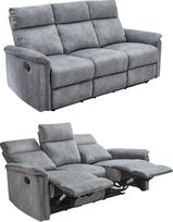 15128 Trijų vietų sofa su aukštos kokybės spyruokliniu paminkštinimu, W180/D90/H100 cm, reguliuojama trijų vietų sofa su praktiška pusiau automatine atsipalaidavimo funkcija, veliūrinis užvalkalas, vintažinė pilka spalva