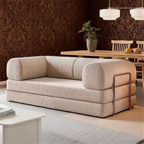 180 cm pločio 180 cm pločio sulankstoma sofa su fiksuotu paminkštinimu ir lengvu surinkimu, sofa lova be įrankių, svečių lova ir kušetė svetainei, svečių kambariui (smėlio spalvos), D: 180 cm
