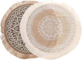 2 karščiui atsparių apvalių džiuto stalo kilimėlių pakuotė Plaunama Boho Mandala kilimėliai valgomojo kambario apdailai, skirti vakarėliams ir kasdieniam naudojimui