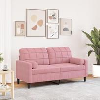 2 vietų sofa su dekoratyvine pagalvėle, metaliniu rėmu, minkšta sofa, audiniu apmušta sofa svetainei, poilsio sofos sėdimieji baldai, modernus aksominis rožinis, 140 cm