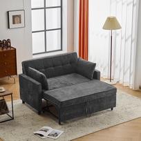 2 vietų sofa su miego funkcija, moderni sofa lova su reguliuojamu atlošu, paprasta sofa lova su metaliniais ratukais, "debesų" sofa svetainei, miegamajam, biurui, 142 cm, tamsiai pilka | Sofa ir baldas 1