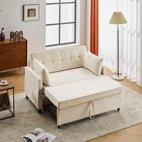 2 vietų sofa su miego funkcija, moderni sofa lova su reguliuojamu atlošu, paprasta sofa lova su metaliniais ratukais, "debesų" sofa svetainei, miegamajam, biurui, 142 cm, smėlio spalvos | Sofa ir baldas 1