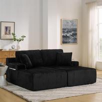 2 vietų sofa-lova, sulankstoma sofa su miego funkcija, sofa be kaulų, su gėrimų laikikliu ir kišenėmis žurnalams, maža velvetinė sofa svetainei, studijoms, juoda