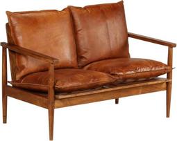 2-vietė sofa Lounge sofa Dizainerio sofa Odinė sofa Sėdynės baldai Sofa odinė su akacijos mediena Ruda