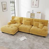 3 stiklų L formos sofa, modulinė sofa, šiuolaikinė vilkiko sofa, prabangi sofa, didžioji sofa, 5 miegmaišiai, 313×145×81 cm (geltona)