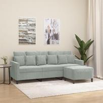 3201107 3-vietė sofa su taburete, šviesiai pilka, 180 cm, aksomas, poilsio sofa, Sofos ir sofos, Poilsio sofa, Svetainės sofa, Svetainės sofa, Sofa su