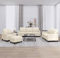 3201344 4 dalių sofos komplektas su pagalvėle Kreminė dirbtinės odos sofa su poilsio funkcija Sofos komplektas Gyvenamasis kambarys Sofa Sofos komplektas