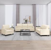 3201339 3 dalių sofos komplektas su pagalvėle Kreminė dirbtinės odos sofa su relaksacine funkcija Sofos komplektas Svetainės sofa Sofos sofos komplektas
