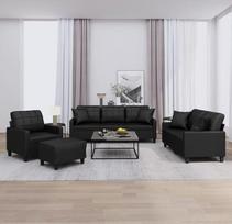 3201353 4 dalių sofos komplektas su pagalvėlėmis Juoda dirbtinės odos sofa su poilsio funkcija Sofos komplektas Svetainės sofa Sofos sofos komplektas