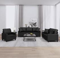 3201348 3 dalių sofos komplektas su pagalvėle Juoda dirbtinės odos sofa su poilsio funkcija Sofos komplektas Svetainės sofa Sofos sofos komplektas