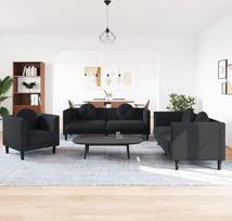 3209252 3 dalių sofos komplektas su pagalvėle, juodas aksomas, poilsio sofa, sofos ir kušetės, poilsio sofa, sofa svetainei, sofa su